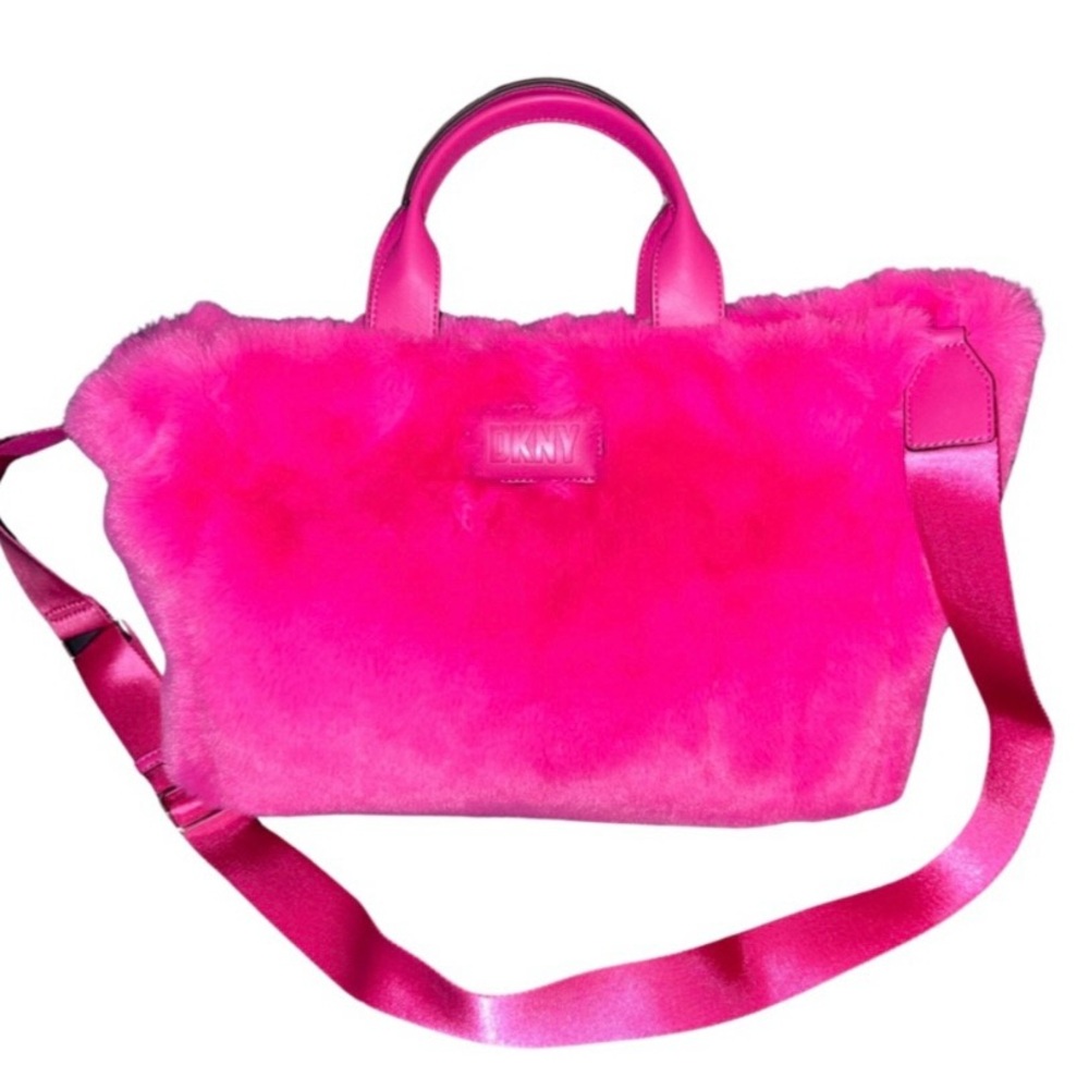 NWOT DKNY Hadlee MD Hot Pink Faux Fur Crossbody Tote Bag